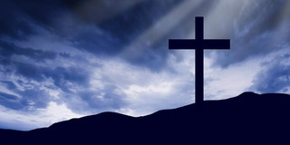 蓝色复活节十字架剪影天空展板背景